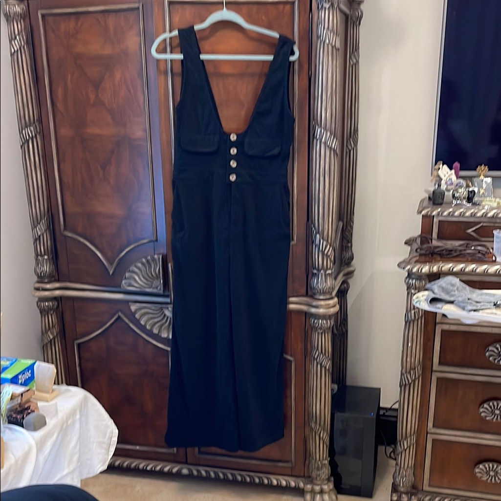 Cider Black Sleeveless Jumpsuit With Button Detail